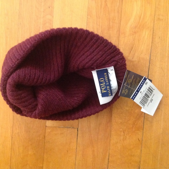 Ralph Lauren Polo Red Wine Merino Wool Beanie Hat New - Picture 8 of 9